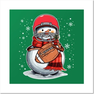 Vintage American Football Snowman Christmas Posters and Art